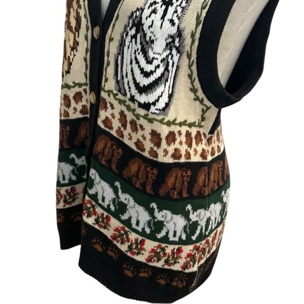 Vintage 90s Eagles Eye Safari Zebra Knit‎ Vest Size L Lion Animal Print African - Picture 10 of 15